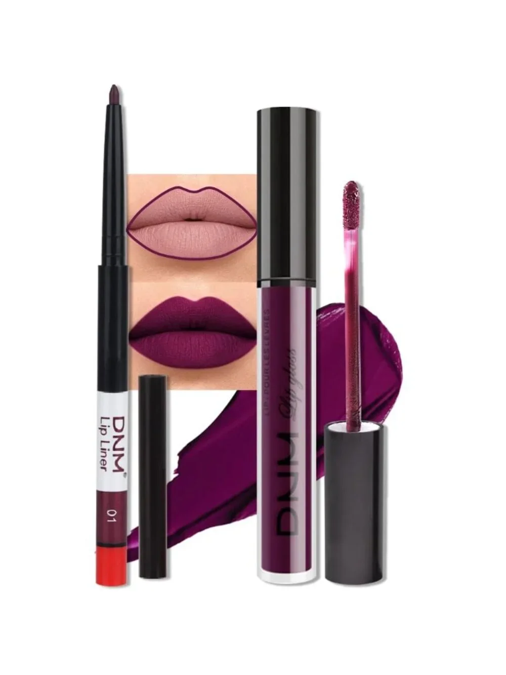 DNM 17# Deep Red 2Pcs 24H Long-Lasting Matte Liquid Lipstick and Lip Liner Set